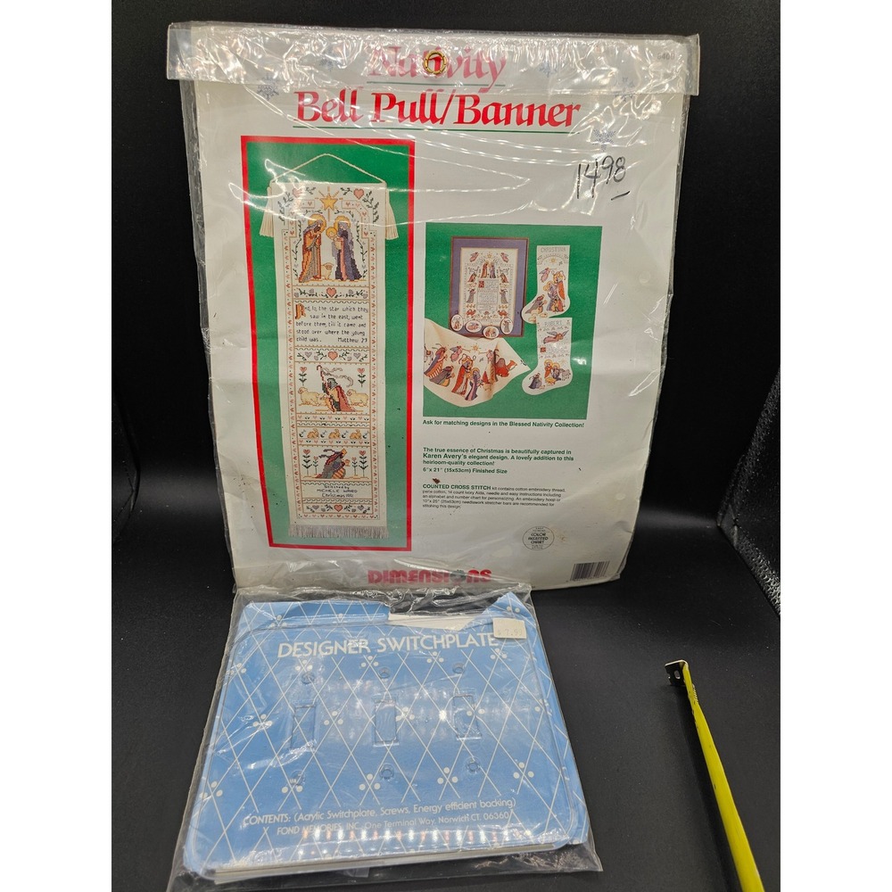 Vintage Dimensions Nativity Bell Pull Cross Stitch Kit 6400 & Switchplate Set 10